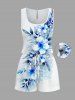 Matching Hawaii Shirt and Romper Plus Size Beach Outfit Flowers Leaf Printed for Couples -  