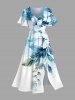 Watercolor Flowers Leaf Print Plus Size Matching Hawaii Beach Outfit For Couples -  