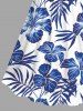 Tenue de plage hawaïenne assortie grande taille à imprimé feuilles tropicales et fleurs d'hibiscus pour couples - Bleu 