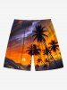 Plus Size Coconut Tree Ombre Dusk Sunset Print Hawaii Drawstring Beach Shorts For Men -  