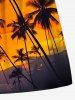 Plus Size Coconut Tree Ombre Dusk Sunset Print Hawaii Drawstring Beach Shorts For Men -  