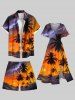 Plus Size Coconut Tree Ombre Dusk Sunset Print Hawaii Drawstring Beach Shorts For Men -  