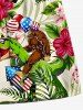 Plus Size Tropical Leaf Hibiscus Flower Dinosaur Gorillas Patriotic American Flag Balloon Print Hawaii Beach Shorts For Men -  