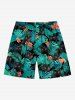 Plus Size Tropical Leaf Hibiscus Flowers Print Hawaii Beach Shorts For Men -  