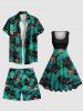 Plus Size Tropical Leaf Hibiscus Flowers Print Hawaii Beach Shorts For Men -  