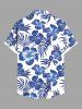 Plus Size Tropical Leaf Hibiscus Flowers Print Buttons Pocket Hawaii Shirt For Men -  