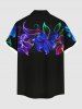 Chemise hawaïenne grande taille à imprimé fleurs et feuilles fluo avec poches et boutons pour homme - Noir 6XL