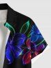 Chemise hawaïenne grande taille à imprimé fleurs et feuilles fluo avec poches et boutons pour homme - Noir 6XL