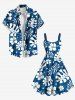 Robe débardeur hawaïenne grande taille à imprimé feuilles tropicales et fleurs d'hibiscus - Bleu 4X