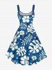 Robe débardeur hawaïenne grande taille à imprimé feuilles tropicales et fleurs d'hibiscus - Bleu 4X