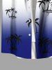 Plus Size Coconut Tree Ombre Colorblock Print Buttons Pocket Hawaii Shirt For Men -  