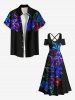Robe longue hawaïenne grande taille à imprimé feuilles et fleurs fluo, épaules dénudées et croisée - Noir 3X