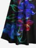 Robe longue hawaïenne grande taille à imprimé feuilles et fleurs fluo, épaules dénudées et croisée - Noir 3X