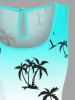 Plus Size Coconut Tree Ombre Colorblock Print Cinched Hawaii Romper -  