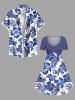 Robe hawaïenne cintrée grande taille à imprimé feuilles tropicales et fleurs d'hibiscus - Bleu 4X