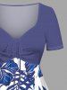 Robe hawaïenne cintrée grande taille à imprimé feuilles tropicales et fleurs d'hibiscus - Bleu 4X