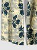 Plus Size Coconut Tree Hibiscus Flowers Print Buttons Pocket Hawaii Shirt For Men -  