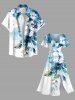 Plus Size Watercolor Flowers Leaf Print Split Hawaii Midi Dress -  