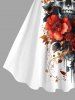 Robe trapèze grande taille à imprimé tête de mort, fleur et feuilles pour Halloween - Blanc 1X