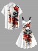 Robe trapèze grande taille à imprimé tête de mort, fleur et feuilles pour Halloween - Blanc 1X
