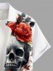 Plus Size Skull Flower Leaf Print Halloween Button Pocket Shirt For Men -  