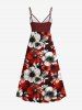 Plus Size Two Tone Flower Leaf Print Hawaii Surplice A Line Cami Dress -  