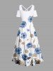 Robe longue hawaïenne grande taille à imprimé floral, feuilles et branches, épaules dénudées, croisée, coupe trapèze - Blanc 3X