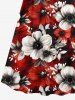 Plus Size Two Tone Flower Leaf Print Hawaii Surplice A Line Cami Dress -  