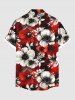 Plus Size Two Tone Flower Leaf Print Hawaii Button Pocket Shirt For Men -  