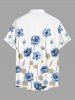 Plus Size Flower Leaf Branch Print Hawaii Button Pocket Shirt For Men -  