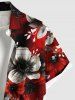 Plus Size Two Tone Flower Leaf Print Hawaii Button Pocket Shirt For Men -  