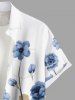 Plus Size Flower Leaf Branch Print Hawaii Button Pocket Shirt For Men -  