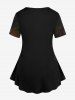 T-shirt grande taille imprimé chauve-souris, château, sorcier, croix, citrouille, Halloween, pour femme - Noir 3X