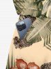 Plus Size Tropical Leaf Hibiscus Flower Leopard Print Hawaii Drawstring Pocket Romper -  