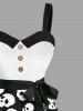 Plus Size Skull Print Halloween Costume Button A Line Dress with Removable Belt -  
