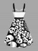 Plus Size Skull Print Halloween Costume Button A Line Dress with Removable Belt -  