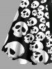 Plus Size Skull Print Halloween Costume Button A Line Dress with Removable Belt -  