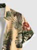 Plus Size Tropical Leaf Hibiscus Flower Leopard Print Hawaii Button Pocket Shirt For Men -  