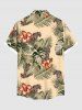 Plus Size Tropical Leaf Hibiscus Flower Leopard Print Hawaii Button Pocket Shirt For Men -  