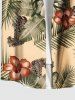 Plus Size Tropical Leaf Hibiscus Flower Leopard Print Hawaii Button Pocket Shirt For Men -  