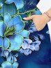 Plus Size Ombre Hibiscus Flower Print Hawaii Split Pocket A Line Midi Dress -  