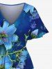 Plus Size Ombre Hibiscus Flower Print Hawaii Split Pocket A Line Midi Dress -  