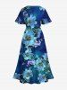 Plus Size Ombre Hibiscus Flower Print Hawaii Split Pocket A Line Midi Dress -  