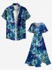 Robe mi-longue hawaïenne grande taille à imprimé fleurs d'hibiscus ombré et poches fendues - Bleu 6X