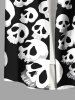 Plus Size Skull Print Halloween Button Pocket Shirt For Men -  