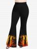 Pantalon évasé d'Halloween grande taille à imprimé citrouille et croix de sorcier et château de chauve-souris - Noir 6X