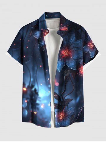 Plus Size Hibiscus Flowers Light Spot Print Buttons Pocket Hawaii Shirt For Men - BLUE - 5XL