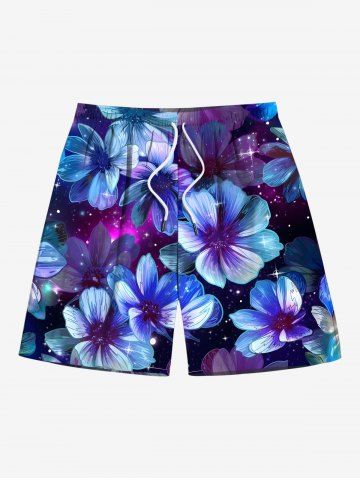 Plus Size Galaxy Flowers Glitter 3D Print Hawaii Beach Shirts For Men - DEEP BLUE - 7XL