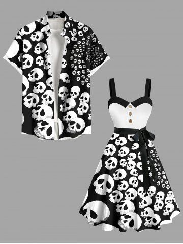 Halloween Costume Skull Print Plus Size Matching Outfit For Couples - BLACK