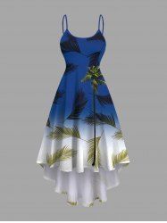 Plus Size Coconut Tree Tropical Leaf Ombre Colorblock Print High Low Hawaii Cami Dress -  